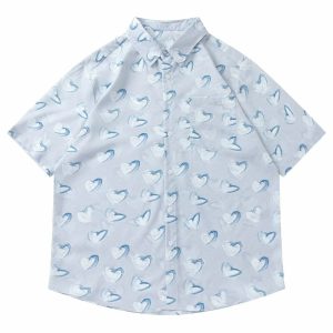 youthful full heart print shirt short sleeve & trendy vibes 4510