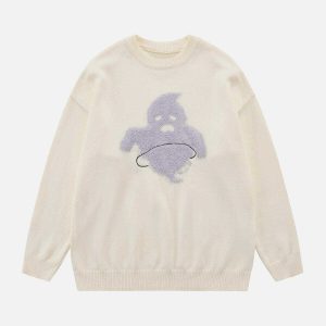 youthful ghost flocking sweater   chic & spooky comfort 1580