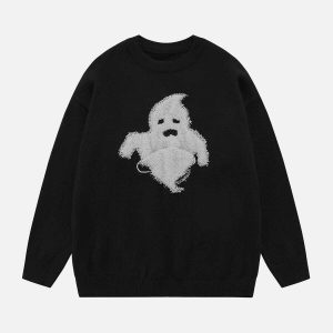 youthful ghost flocking sweater   chic & spooky comfort 7866