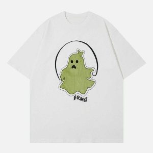 youthful ghost print tee with patch embroidery urban cool 5348