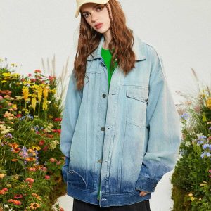 youthful gradient denim jacket   iconic streetwear piece 2413