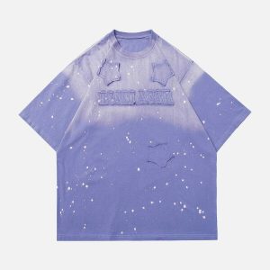 youthful gradient star tee with raw edge design 3368