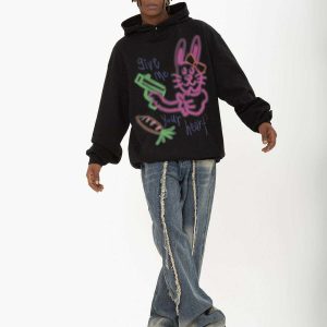 youthful graffiti rabbit hoodie   urban & trendy design 1260