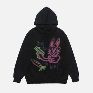 youthful graffiti rabbit hoodie   urban & trendy design 4730