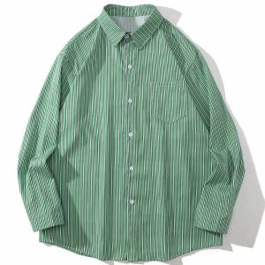 youthful green & white striped shirt long sleeve trendsetter 5301