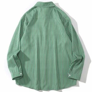 youthful green & white striped shirt long sleeve trendsetter 6888