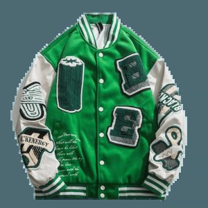 youthful green baseball jacket eco friendly & trendy style 7671