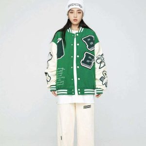 youthful green baseball jacket eco friendly & trendy style 8407