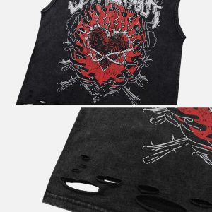 youthful heart flame print vest   chic y2k streetwear staple 6407