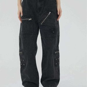 youthful irregular pocket jeans washed look & urban appeal 7992