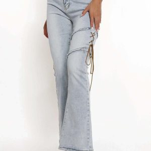 youthful irregular strap flared jeans unique & trendy fit 2547