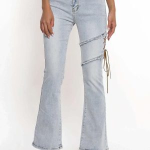 youthful irregular strap flared jeans unique & trendy fit 3484