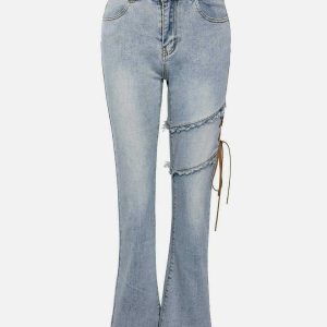 youthful irregular strap flared jeans unique & trendy fit 7712