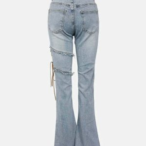youthful irregular strap flared jeans unique & trendy fit 7875