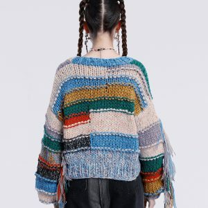 youthful irregular stripe sweater with tassels   chic appeal 2400
