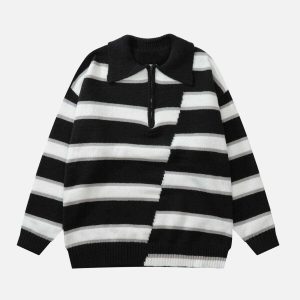 youthful irregular stripes polo sweater dynamic design 2564