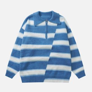 youthful irregular stripes polo sweater dynamic design 7028