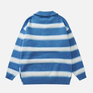 youthful irregular stripes polo sweater dynamic design 7496