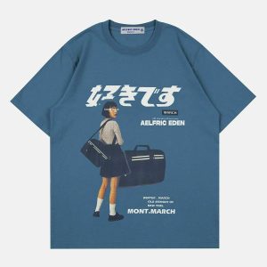 youthful japanese girl graphic tee   chic & trending design 5354