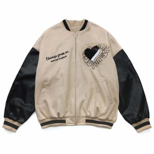 youthful khaki jacket with heart embroidery urban chic 2162