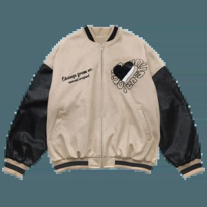 youthful khaki jacket with heart embroidery urban chic 7726