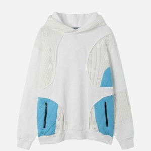 youthful knit patchwork hoodie   chic urban streetwear 4958