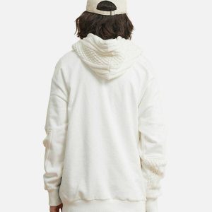 youthful knit patchwork hoodie   chic urban streetwear 5657