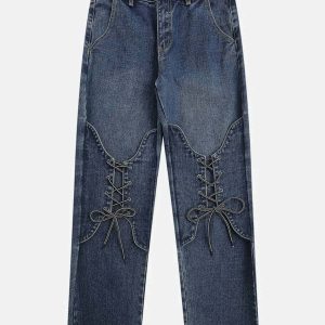 youthful laceup jeans   sleek design meets streetwear chic 5014