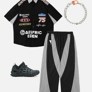youthful lapel racing shirt   sleek & trendy streetwear 2440