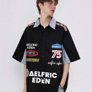 youthful lapel racing shirt   sleek & trendy streetwear 5703