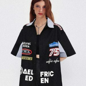 youthful lapel racing shirt   sleek & trendy streetwear 6744