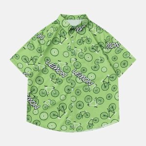youthful lemon print shirt short sleeve & vibrant style 4213