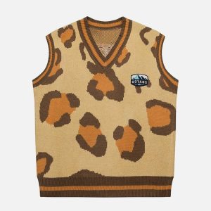youthful leopard sweater vest   chic & bold streetwear choice 1200