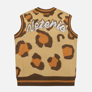 youthful leopard sweater vest   chic & bold streetwear choice 3355