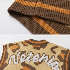 youthful leopard sweater vest   chic & bold streetwear choice 8949