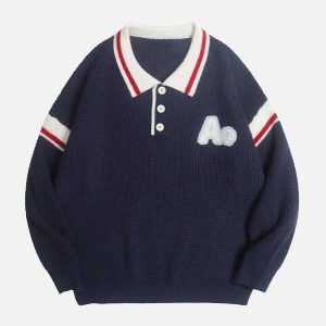 youthful letter a polo sweater   chic & preppy streetwear 3792
