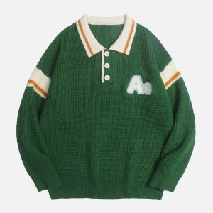 youthful letter a polo sweater   chic & preppy streetwear 7153