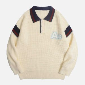 youthful letter a polo sweater   chic & preppy streetwear 7901
