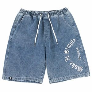 youthful letter embroidered denim shorts   chic & custom 4541