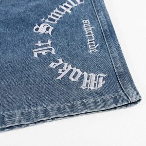 youthful letter embroidered denim shorts   chic & custom 7081