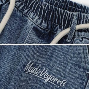 youthful letter embroidered jorts   chic urban appeal 1966