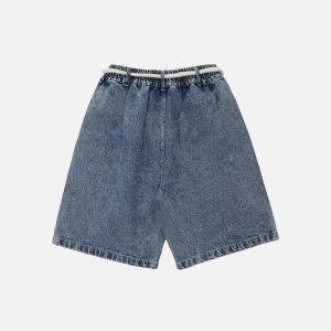 youthful letter embroidered jorts   chic urban appeal 7753