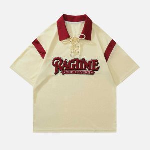 youthful letter embroidered polo tee   classic & trendy 4103