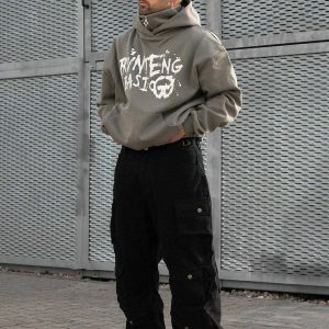 youthful letter graffiti hoodie   half zip urban trend 8242