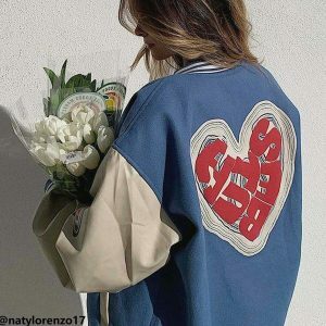youthful letter love varsity jacket   chic & crafted design 6952