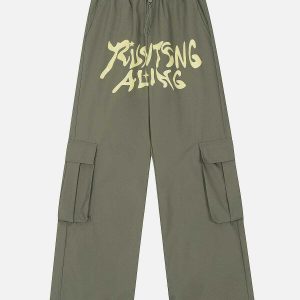 youthful letter print baggy pants   urban & trendy fit 8737