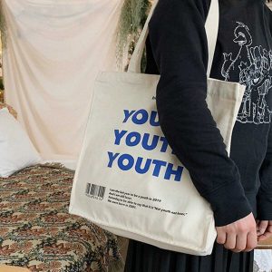 youthful letter print canvas bag urban fashion accessory 3384