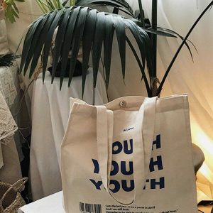 youthful letter print canvas bag urban fashion accessory 6582