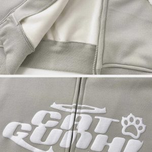 youthful letter print hoodie plush pocket zip design 3264
