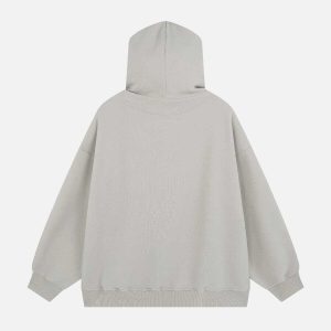 youthful letter print hoodie plush pocket zip design 7079